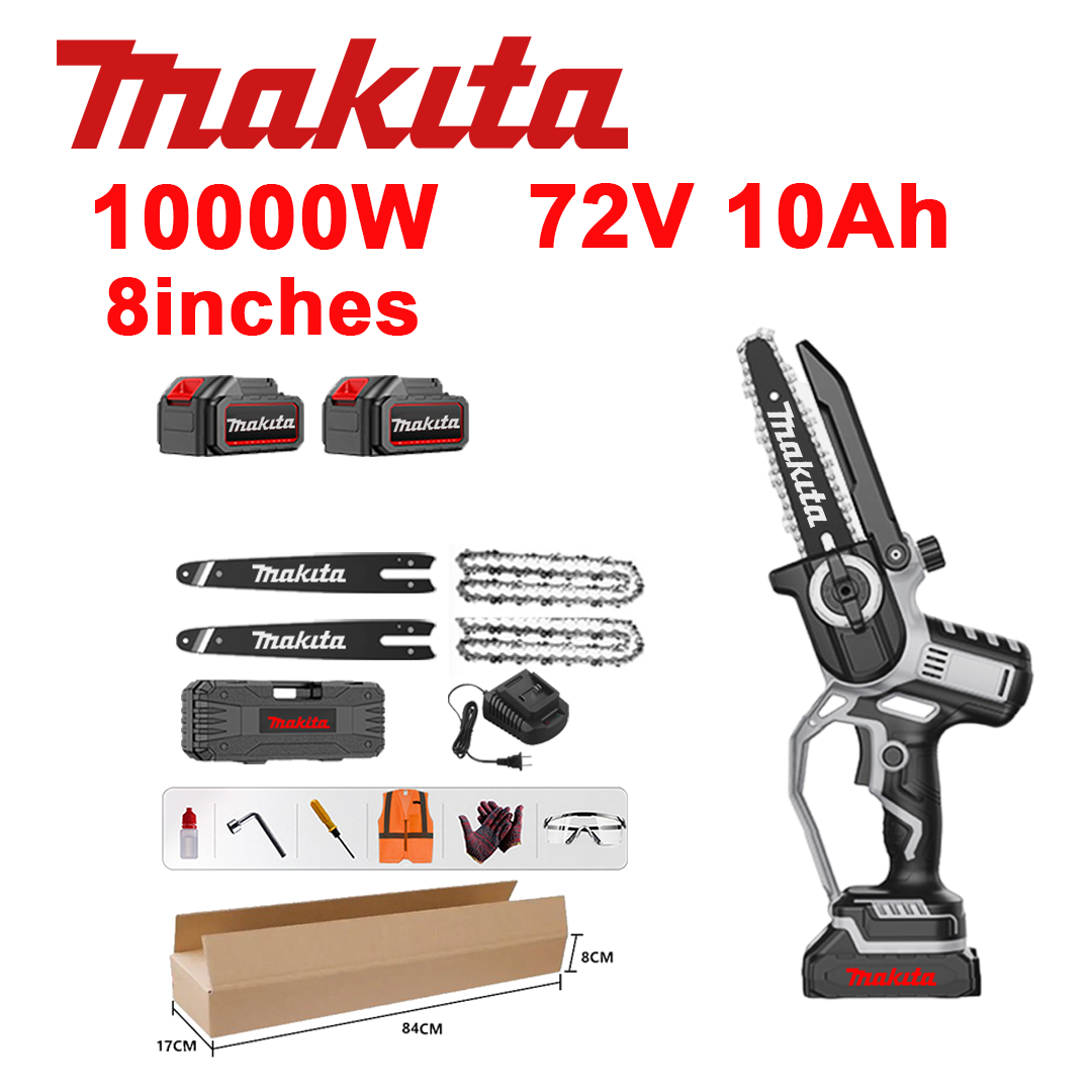 10-calowa bezszczotkowa piła litowo-jonowa, moc 10 000 W, akumulator 72 V 10,0 Ah*2, ładowarka, prowadnica*2, łańcuch*2, skrzynka narzędziowa, olej smarujący i okulary ochronne, pięcioletnia gwarancja