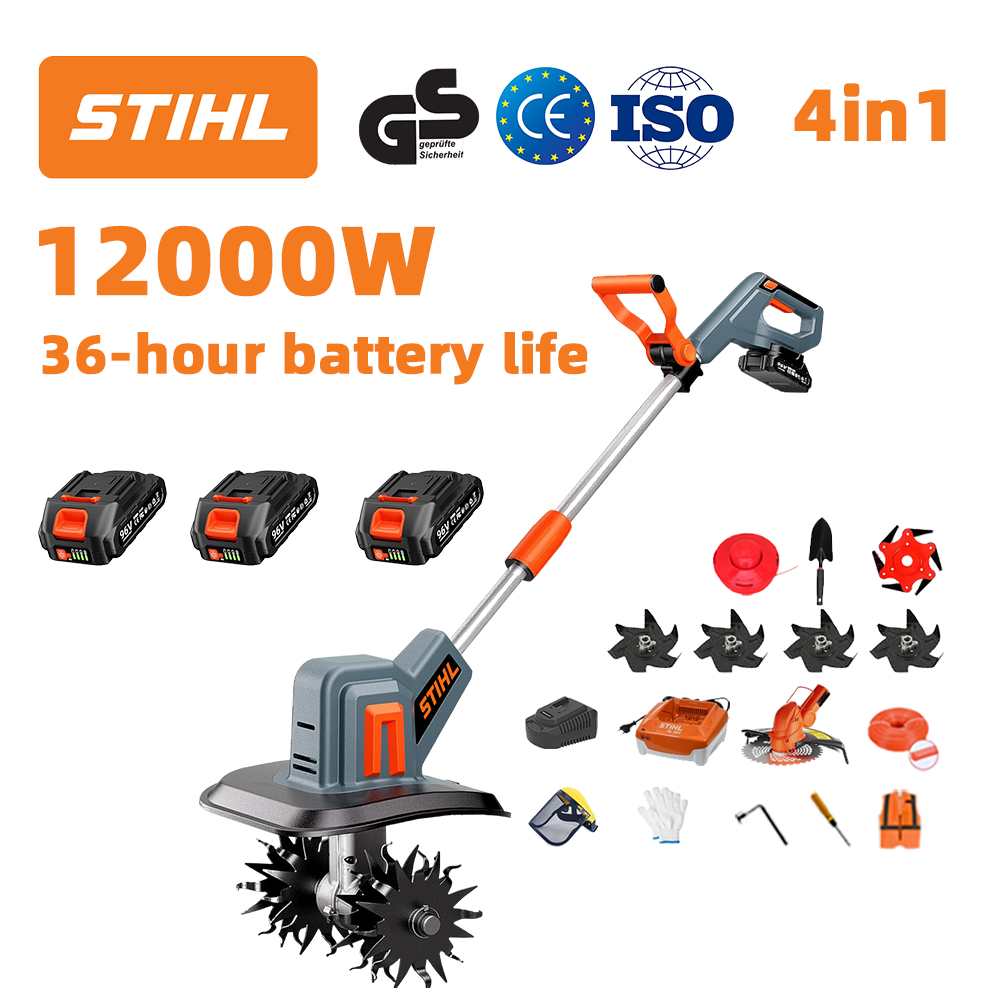 (Żywotność baterii: 36 godzin) Pług 12000 W + bateria litowa 96 V * 3 + głowica tnąca * 1 + szybka ładowarka * 1 + łopata * 1 + ostrze proste * 2 + ostrze pługa * 4 + ostrze piły ze stopu * 1 + ostrze tnące * 1 + lina tnąca * 1 + różne akcesoria
