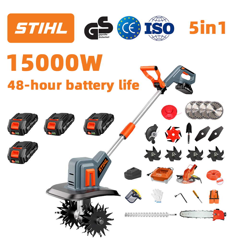 (Żywotność baterii: 48 godzin) Pług 15000 W + bateria litowa 96 V * 4 + głowica tnąca * 1 + piła * 1 + głowica do przycinania żywopłotu * 1 + szybka ładowarka * 1 + łopata * 1 + proste ostrze * 2 + ostrze do pługa * 4 + ostrze do piły ze stopu * 1 + ostrze tnące * 1 + lina tnąca * 1 + różne akcesoria