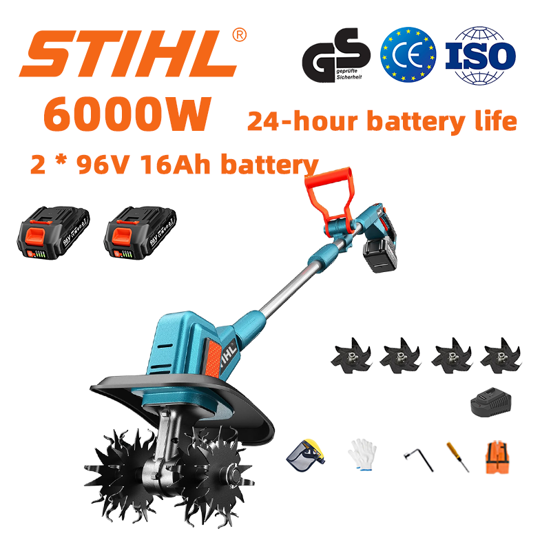(czas pracy baterii 24 godziny) Pług 6000 W + bateria litowa 96 V 16 Ah * 2 + szybka ładowarka * 1 + lemiesze pługa * 4 + różne akcesoria