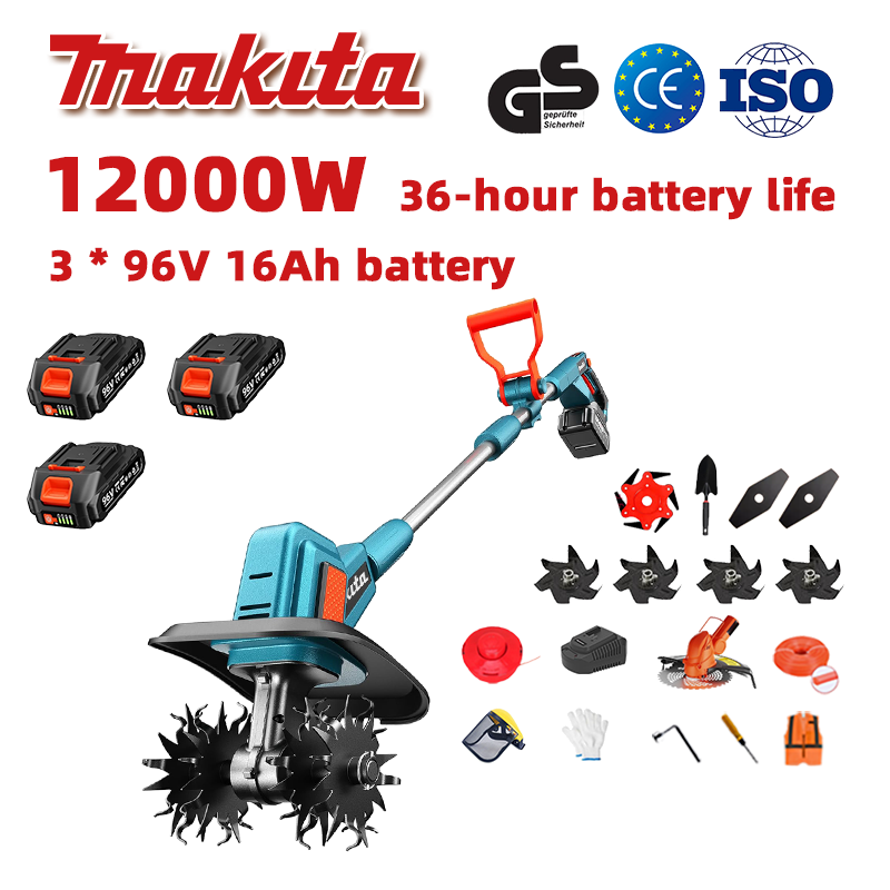 (Żywotność baterii 36 godzin) Pług 12000 W + bateria litowa 96 V 16 Ah * 3 + szybka ładowarka * 1 + łopata * 1 + ostrze proste * 2 + ostrze pługa * 4 + ostrze piły ze stopu * 1 + ostrze tnące * 1 + lina tnąca * 1 + różne akcesoria